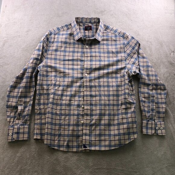 Untuckit Men Shirt Size XL Wrinkle-Free Long Sleeve Flannel Plaid Button Up Blue - Picture 12 of 13